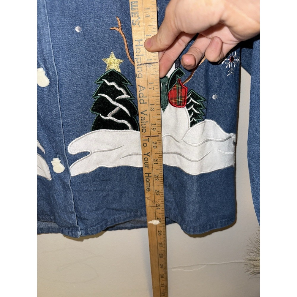 Vintage Tantrums Jean Jacket Women XL Embroidered Christmas Snowman Granny - Picture 4 of 6